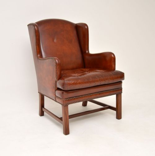 Antique Swedish Leather Wing Back Armchair

