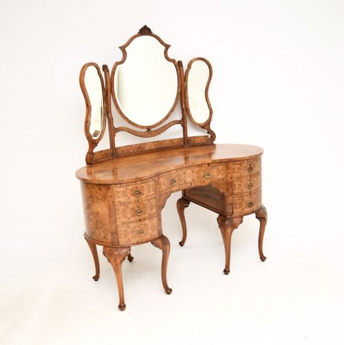 Antique Walnut Kidney Shaped Dressing Table and Stool

