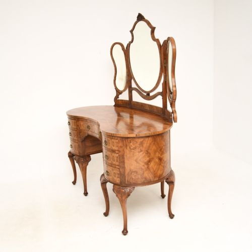 fig 1. Antique Walnut Kidney Shaped Dressing Table and Stool