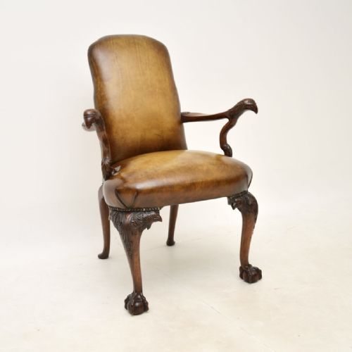 fig 2. Antique Irish Georgian Period Walnut and Leather Armchair
