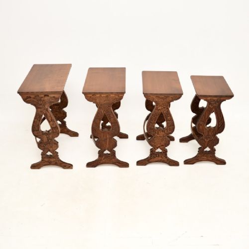 fig 1. Antique Art Nouveau Carved Mahogany Nest of Four Tables