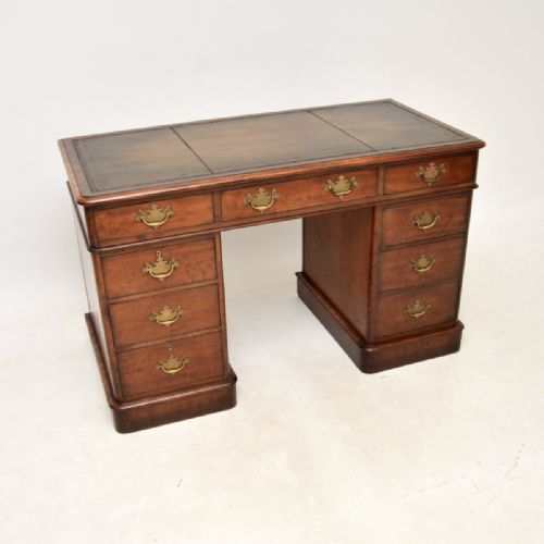Antique Victorian Mahogany Leather Top Pedestal Desk
