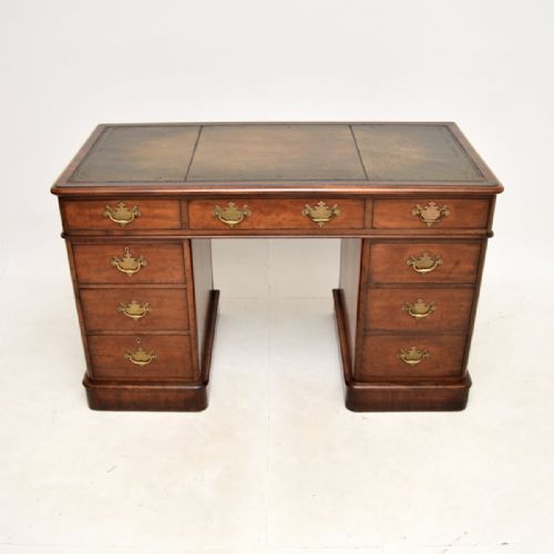 fig 1. Antique Victorian Mahogany Leather Top Pedestal Desk