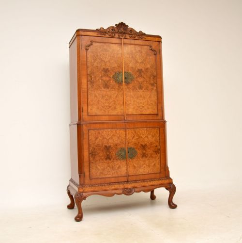 Antique Burr Walnut Cocktail Drinks Cabinet

