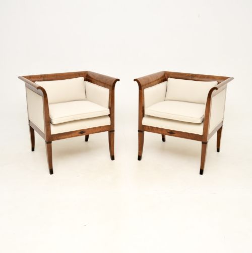 Pair of Antique Swedish Satin Birch Biedermeier Armchairs
