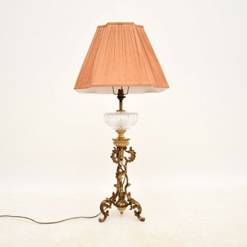 Antique French Gilt Bronze and Crystal Glass Table Lamp
