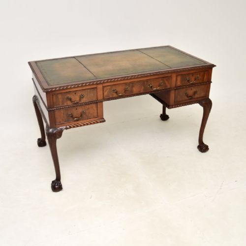 Antique Chippendale Style Mahogany Leather Top Desk
