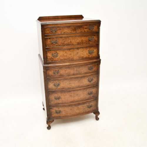 Antique Burr Walnut Chest on Chest of Drawers
