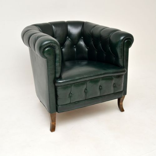 Antique Swedish Leather Club Armchair
