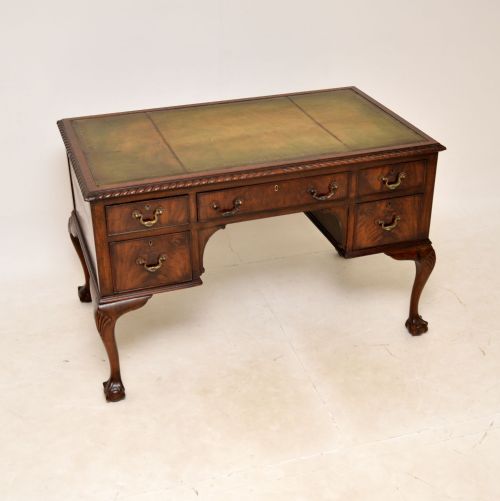Antique Chippendale Style Mahogany Leather Top Desk
