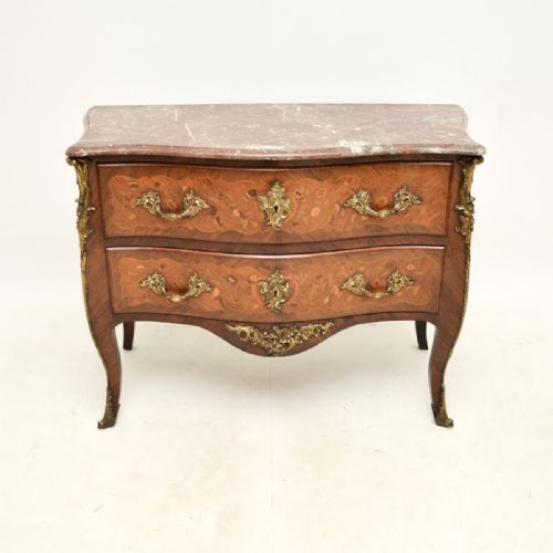fig 1. Antique French Marble Top & Marquetry Bombe Commode