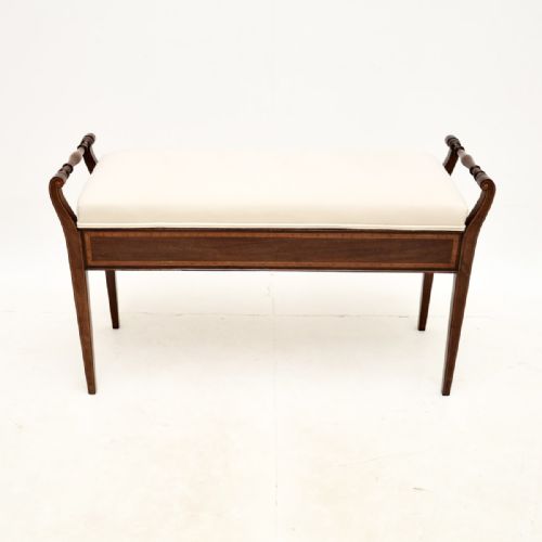 fig 1. Antique Edwardian Inlaid Mahogany Duet Piano Stool
