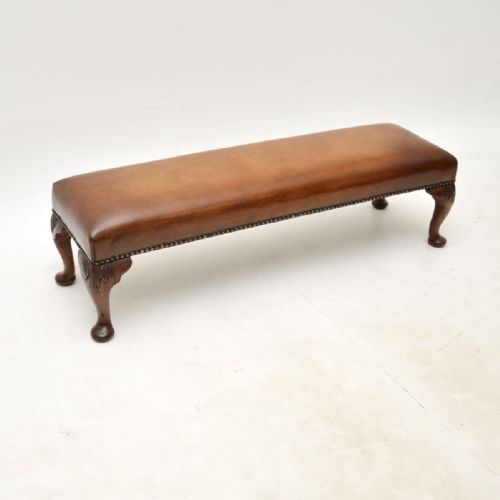 Antique Leather and Mahogany Foot Stool
