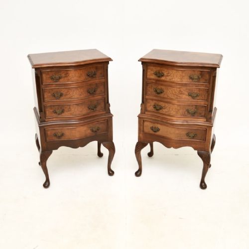 Pair of Antique Georgian Style Burr Walnut Bedside Chests
