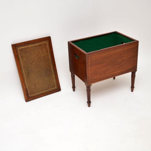 fig 1. Antique Georgian Leather Top Mahogany Storage Box on Legs
