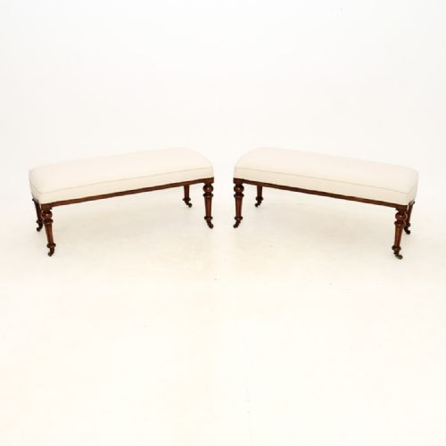 Pair of Antique Victorian Walnut Stools / Benches
