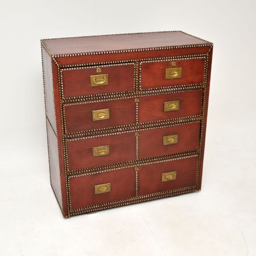 Antique Leather Bound Military Campaign Chest of Drawers
