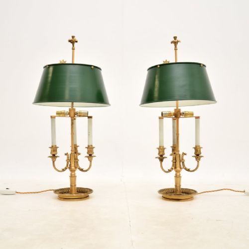 fig 1. Pair of Antique Brass Table Lamps with Tole Shades