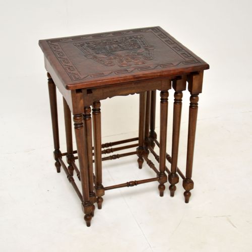 fig 1. Antique Embossed Leather Top Nest of 3 Tables