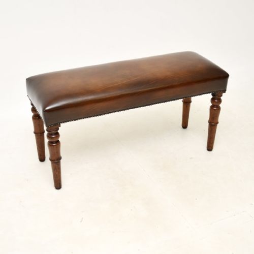 Antique Victorian Leather and Oak Stool / Bench
