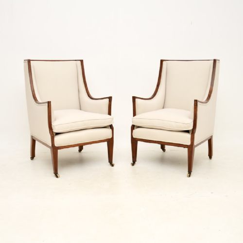 Pair of Antique Edwardian Inlaid Mahogany Armchairs
