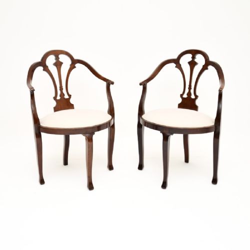 Pair of Antique Edwardian Mahogany Open Armchairs
