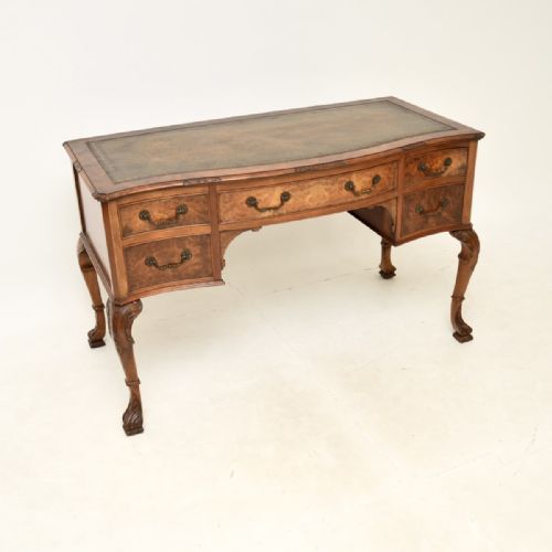 Antique Burr Walnut Leather Top Desk
