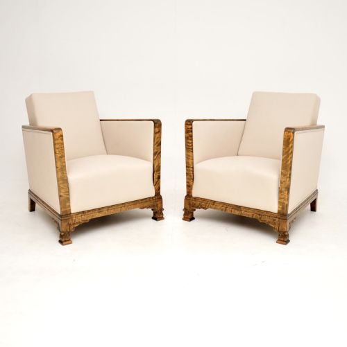 Pair of Art Deco Period Satin Birch Armchairs
