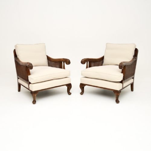 Pair of Antique Cane Bergere Armchairs
