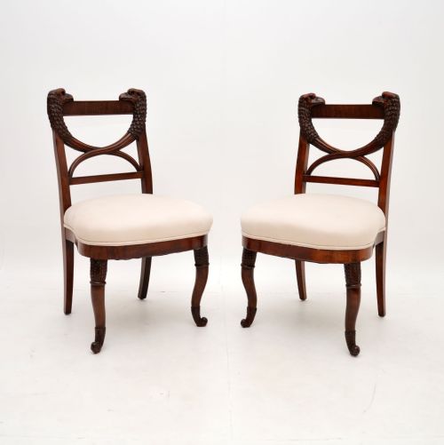 Pair of Antique Carved Mahogany Side Chairs

