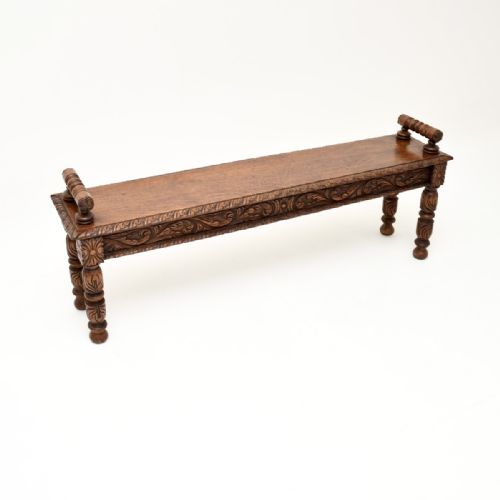 Antique Victorian Carved Oak Bench
