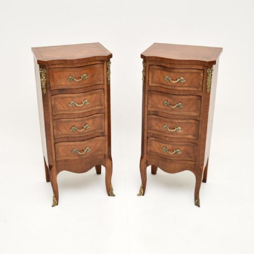 Pair of Antique French Inlaid King Wood Bedside Chests
