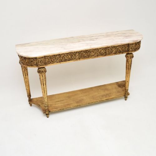 Antique French Marble Top Gilt Wood Console Table
