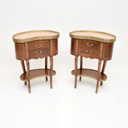 Pair of Antique French Kidney Shaped Marble Top Side Tables
