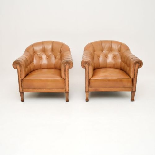 fig 1. Pair of Antique Swedish Leather Club Armchairs