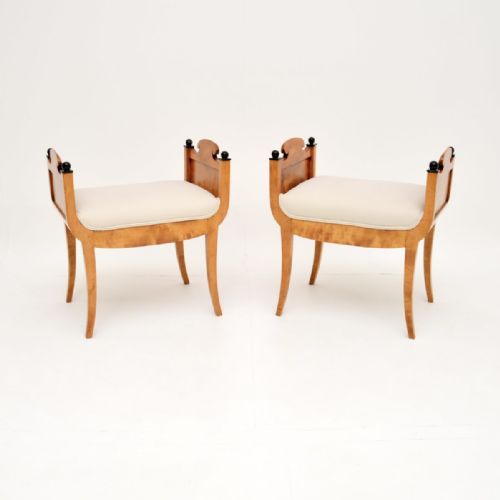 Pair of Antique Swedish Satin Birch Biedermeier Stools
