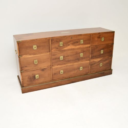 Antique Military Campaign Style Long Chest of Drawers Sideboard
