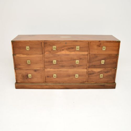 fig 1. Antique Military Campaign Style Long Chest of Drawers Sideboard