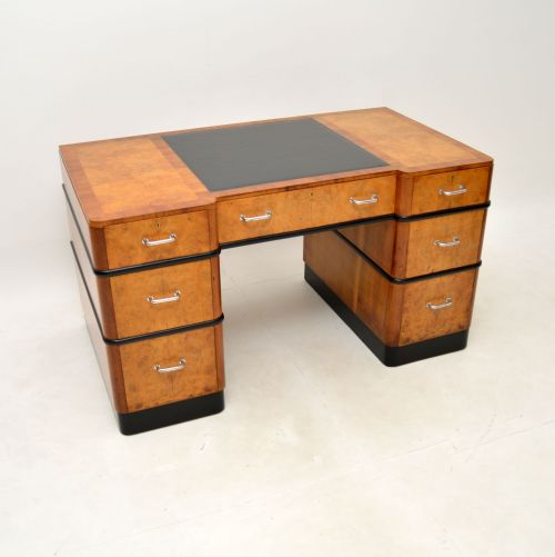 Art Deco Burr Walnut Pedestal Desk
