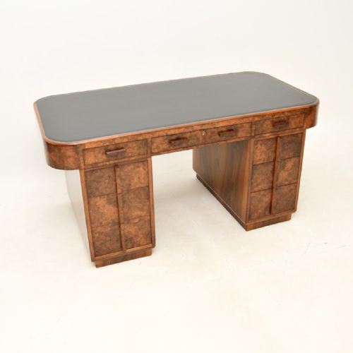 Art Deco Burr Walnut Leather Top Partners Desk
