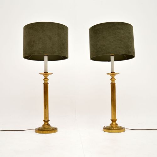 Pair of Antique Fluted Brass Table Lamps
