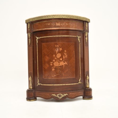 fig 1. Antique French Inlaid Walnut Marble Top Corner Cabinet