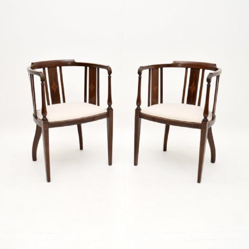 Pair of Antique Edwardian Inlaid Mahogany Tub Chairs
