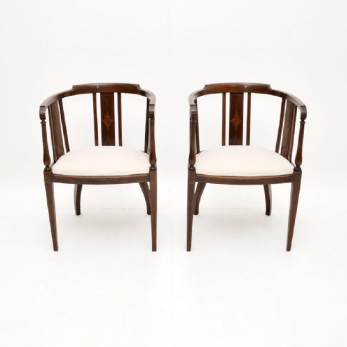 fig 1. Pair of Antique Edwardian Inlaid Mahogany Tub Chairs