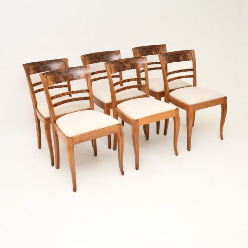 Set of Six Antique French Burr Walnut Dining Chairs
