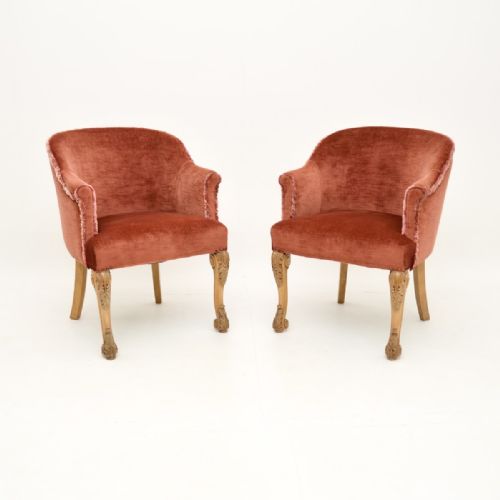 Pair of Antique Queen Anne Style Tub Chairs by Hille
