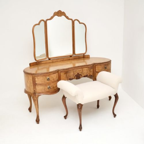 Antique Burr Walnut Dressing Table and Stool
