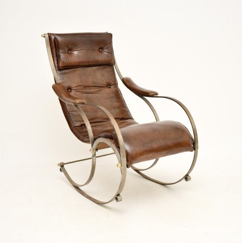 Antique Victorian Steel and Leather Rocking Chair
