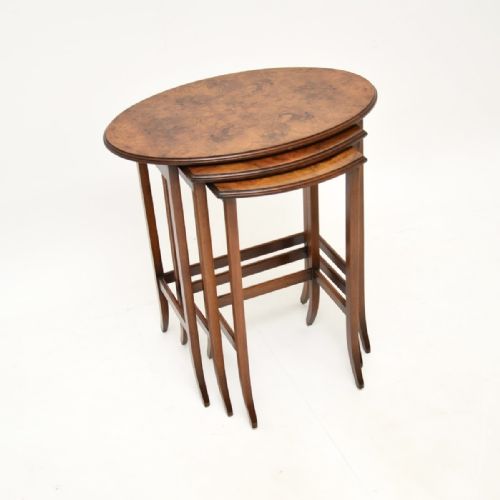 Antique Edwardian Burr Walnut Nest of Three Tables

