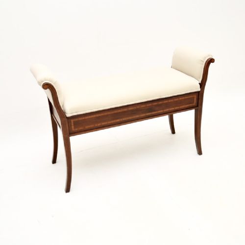 Antique Edwardian Inlaid Mahogany Duet Stool

